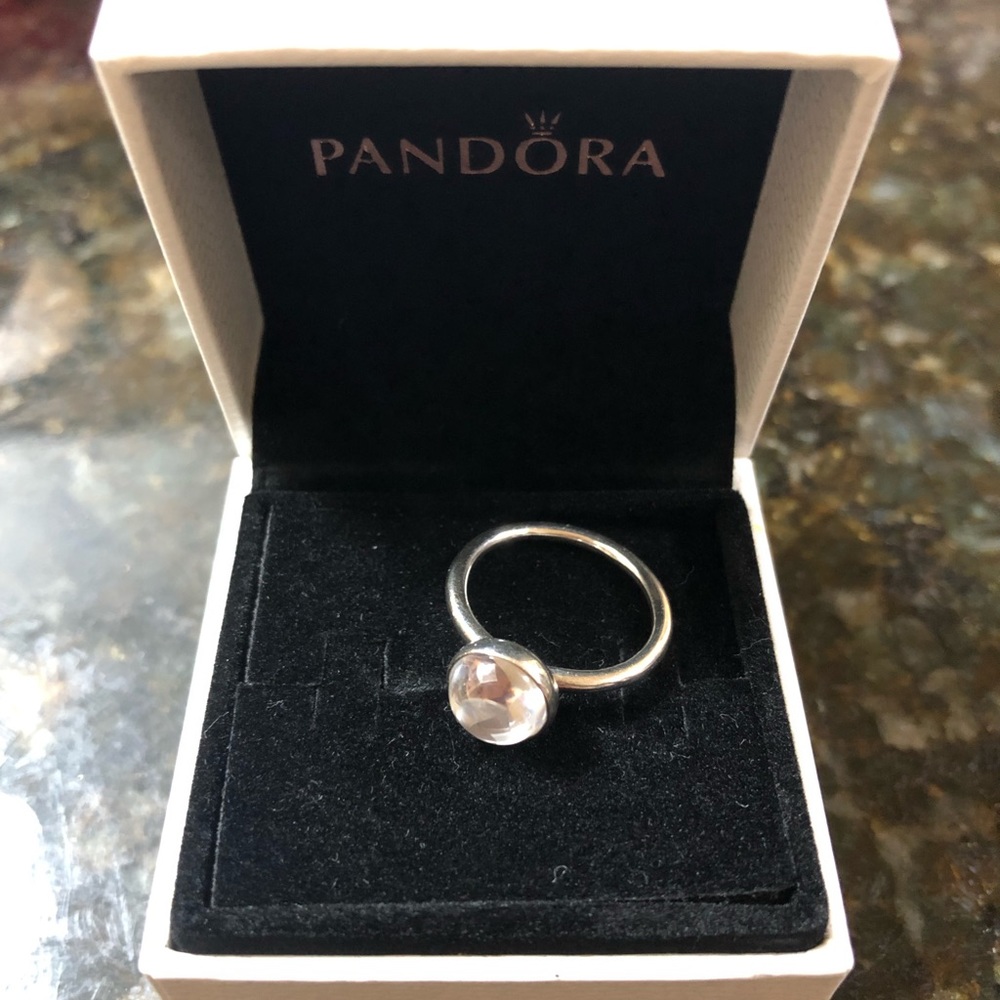 Pandora POETIC DROPLET RING, CLEAR CZ, size 5